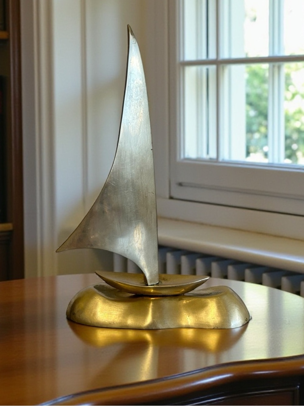 Vintage Mid-Century Modern Solid Brass Sailboat Sculpture - 7"